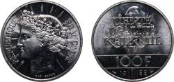 World Coins - France Fifth Republic 1988 100 Francs (Fraternity) Silver (.900) Paris Mint (20000) 15.03g UNC  KM 966 Franc 2014 456 Gad 1789 903