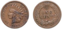 Us Coins - United States Federal republic 1890 1 Cent "Indian Head Cent" Bronze (.950 copper, .050 tin and zinc) (57180114) 3.11g VF KM 90a Schön 117a