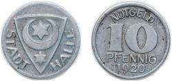 World Coins - Germany City of Halle an der Saale (notgeld) 1920 10 Pfennig - Halle Iron 3.4g XF Funck 187.1 Men05 10324.1