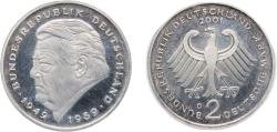 World Coins - Germany Federal Republic of Germany 2001 D 2 Deutsche Mark (Franz Josef Strauss) Copper-nickel clad nickel Munich Mint (130000) 7g UNC KM 175 J 450 Schön 174