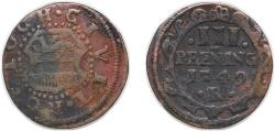 World Coins - Germany City of Rostock Holy Roman Empire 1749 R 3 Pfennig Copper 2.4g VF KM 116