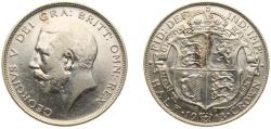 World Coins - Great Britain United Kingdom 1913 ½ Crown - George V (1st type) Silver (.925) (4090100) 14.14g XF KM 818.1 Sp 4011