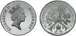 World Coins - Bailiwick of Guernsey Dependency of the British Crownlocated Alderney Elizabeth II 1996 5 Pounds Queen Elizabeth's 70th Birthday