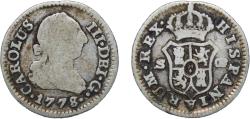 World Coins - Spain Kingdom 1778 S CF ½ Real - Carlos III (portrait) Silver (.813) Sevilla 1.34g VF KM 410