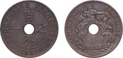 World Coins - French Indochina French colony 1897 1 Cent Bronze 7.51g AU  KM 8