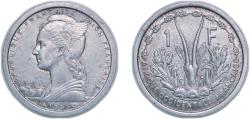 World Coins - French Equatorial Africa French colony 1948 1 Franc Aluminium Paris Mint (15000000) 1.3g AU KM 6 Schön 6