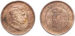 World Coins - Spain 1904 2 Centimos - Alfonso XIII (4th portrait) Bronze (10000000) 2g AU KM 722 Cal 67
