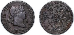 World Coins - Spain Kingdom 1832 2 Maravedis - Ferdinand VII (Segovia) Copper Segovia Mint 2.33g XF KM 487