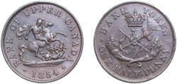 World Coins - Canada  United Province of Canada Canadian provinces 1854 ½ Penny - Bank of Upper Canada Copper Royal mint (Tower Hill) 8.1g AU CCTPC-5 Breton His720 KMTn2