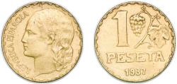 World Coins - Spain Second Republic 1937 1 Peseta "Rubia" Aluminium bronze (90% copper, 10% aluminium) (50000000) 4.91g XF  KM 755 Cal 2 Schön 21