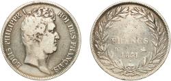 World Coins - France Kingdom 1831 B 5 Francs - Louis-Philippe (with I - relief edge) Silver (.900) Rouen Mint 24.66g F Franc 2014 316/3 KM 736.2