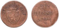 World Coins - Germany Grand duchy of Hessen-Darmstadt German states 1819 1 Pfennig - Louis I Copper Darmstadt Mint 1.1g VF KM 280 AKS 95