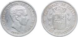 World Coins - Spain Kingdom 1879 OM 10 Centimos - Alfonso XII Bronze -Silvering (56313000) 9.95g XF KM 675 Cal 66
