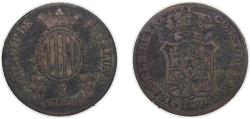 World Coins - Spain Principality of Catalonia Spanish states 1837 3 Cuartos - Isabella II (3 CUAR) Copper Barcelona Mint 6.51g VF KM 126