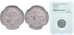 World Coins - Spain Kingdom 1894 *18-94 PGV 1 Peseta - Alfonso XIII (2nd portrait) Silver (.835) Madrid Mint (1044000) 5g NGC XF KM 702 Cal 39