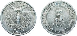 World Coins - France Perpignan, Commune of Third Republic 1921 5 Centimes - Chambre Syndicale des Commerçants - Perpignan [66] (Aluminium) Aluminium Duseaux Mint (500000) 1.06g XF Élie mon 10.1