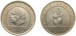 World Coins - Germany Germany - 1871-1948 Weimar Republic 1929 D 3 Reichsmark (Weimar Constitution) Silver (.500) Munich Mint (84000) 15g XF  KM 63 J 340 Schön DM 64