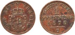 World Coins - Germany Kingdom of Prussia German states 1870 B 1 Pfenning - Wilhelm I Copper Hanover Mint 1.55g XF  AKS 108 Old/Mue 2 426, 429, 433 KM 480 Kahnt/Schön 84 Neum 19