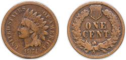 Us Coins - United States Federal republic 1874 1 Cent "Indian Head Cent" Bronze (.950 copper, .050 tin and zinc) (14187500) 3.11g VF KM 90a Schön 117a