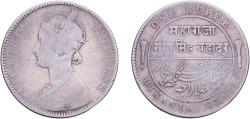 World Coins - India Princely state of Bikanir Indian princely states 1892 1 Rupee - Victoria [Ganga Singh] Silver (.917) Calcutta Mint (596000) 11.26g F  KM 72