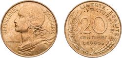World Coins - France Fifth Republic 1996 20 Centimes Copper-aluminium-nickel (92% Copper, 6% Aluminium, 2% Nickel) Paris Mint (139984011) 4.01g UNC  Franc 2014 156 Gad 1789 332 Schön 230 KM 930