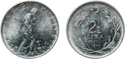 World Coins - Turkey Republic 1977 2½ Lira Acmonital Turkish State Mint (19452000) 8.97g XF  KM 893.2 Schön 410