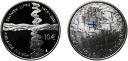 World Coins - Finland Republic 2008 10 Euros (Finnish Flag) Silver (.925) Mint of Finland (26000) 25.5g PF  KM 140 Schön 140