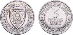 World Coins - Germany Weimar Republic 1926 A 3 Reichsmark (Lübeck) Silver (.500) Berlin Mint (200000) 15.1g AU  KM 48 J 323