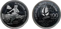 World Coins - France Fifth Republic 1989 100 Francs (Ice Skating) Silver (.900) (170867) 22.27g PF KM 972