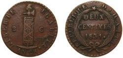 World Coins - Haiti First Republic 1831 2 Centimes Copper 5.96g XF KM A22