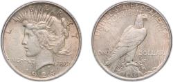 Us Coins - United States Federal republic 1924 1 Dollar "Peace Dollar" Silver (.900) Philadelphia Mint (11811000) 26.71g AU  KM 150