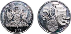 World Coins - Trinidad and Tobago British colony 1976 FM 50 Cents Copper-nickel The Franklin Mint (10000) 7g PF KM 33 Schön 32