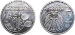 World Coins - Germany Federal Republic of Germany 1985 F 5 Deutsche Mark (European Year of Music) Copper-nickel clad nickel Stuttgart Mint (8000000) 10g UNC KM 162 J 437 Schön 161