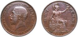 World Coins - Great Britain United Kingdom 1929 1 Penny - George V (smaller portrait) Bronze (49132800) 9.25g XF KM 838 Sp 4055