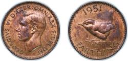 World Coins - Great Britain United Kingdom 1951 1 Farthing - George VI (without 'IND:IMP') Bronze (14016000) 2.85g AU KM 867 Sp 4119