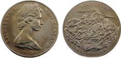World Coins - New Zealand State Elizabeth II 1970 1 Dollar Royal Visit, Mount Cook