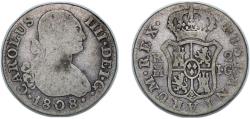 World Coins - Spain Kingdom 1808 M IG 2 Reales - Charles IV Silver (.806) Madrid Mint 5.6g VF KM 430