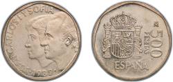 World Coins - Spain Kingdom 1989 M 500 Pesetas - Juan Carlos I Aluminium bronze (88.4% copper, 5% nickel, 5% aluminium, 1% iron, 0.6% manganese) (103861000) 11.97g UNC KM 831 Schön 59
