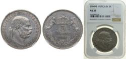 World Coins - Hungary Kingdom 1908 5 Korona - I rFerenc József Silver (.900) 24g NGC AU 58 KM 488 H 2201 ÉH 1492 Adamo K7