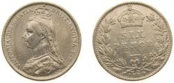 World Coins - Great Britain United Kingdom 1889 6 Pence - Victoria (2nd portrait; 2nd reverse) Silver (.925) (8738900) 2.83g VF KM 760 Sp 3929