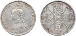World Coins - Great Britain United Kingdom 1887 1 Florin - Victoria (Romano 1) Silver (.925) (1233378) 11.31g XF KM 762 Sp 3925