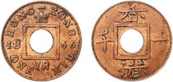 World Coins - China Hong Kong British colony 1866 1 Mil - Victoria Bronze Heaton and Sons / The Mint Birmingham Limited (20000000) 1.02g AU  KM 3