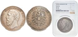 World Coins - Germany Grand Duchy of Baden Second Empire 1875 G 5 Mark - Friedrich I Wonderful patina Silver (.900) Karlsruhe Mint (314186) 27.77g NGC VF 35  KM 263 J 27 J 27 F Dav GT III 532