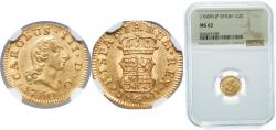 World Coins - Spain Kingdom 1760 M JP ½ Escudo - Charles III (1st type) Gold (.917) Madrid Mint (1092396) 1.7g NGC MS 62 KM 389 Cal 751