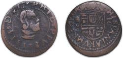 World Coins - Spain Kingdom 1664 M 16 Maravedis - Philip IV Copper Valladolid Mint 4.27g VF KM 172.10