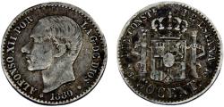 World Coins - Spain  Alfonso XII 1880 MSM  50 Centimos