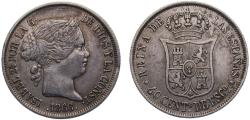 World Coins - Spain Kingdom Isabel II 1866 40 Centimos de Escudo 5.1g