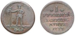 World Coins - Germany Principality of Brunswick-Wolfenbüttel German states 1777 LCR 1 Pfenning - Charles I Copper 3.3g VF KM 901