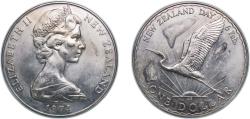World Coins - New Zealand 1974 1 Dollar - Elizabeth II (2nd Portrait; New Zealand Day) Copper-nickel (50000) 27.21g UNC KM 45