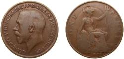 World Coins - Great Britain United Kingdom 1918 KN 1 Penny - George V Bronze Kings Norton Metal Company Mint (1087800) 9.66g VF KM 810 Sp 4051-3